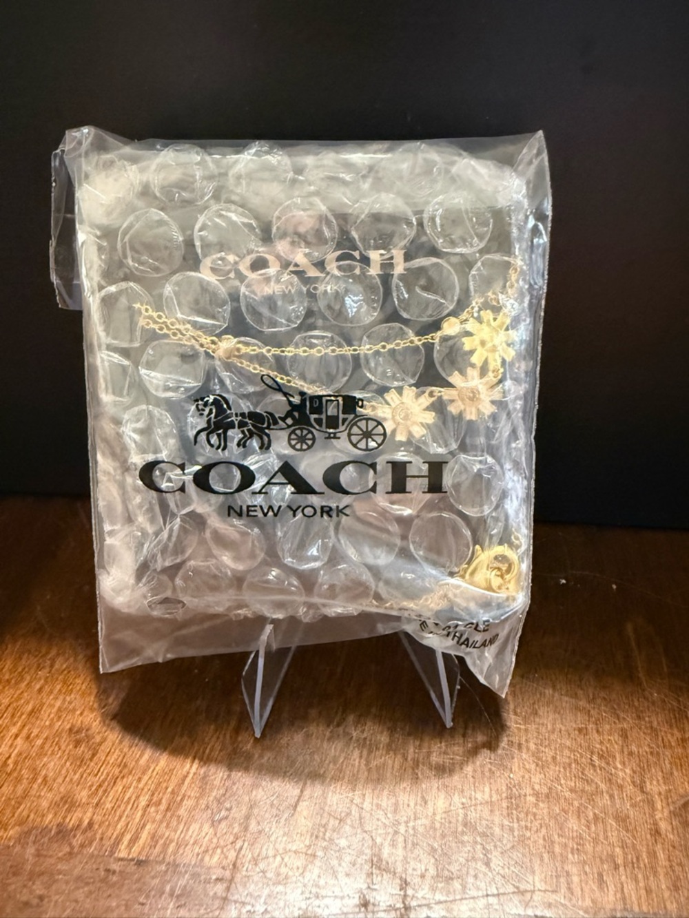NEW Coach New York Gold Tone Triple Daisy Flower Crystal Layered Necklace 16"+2" - Picture 4 of 5